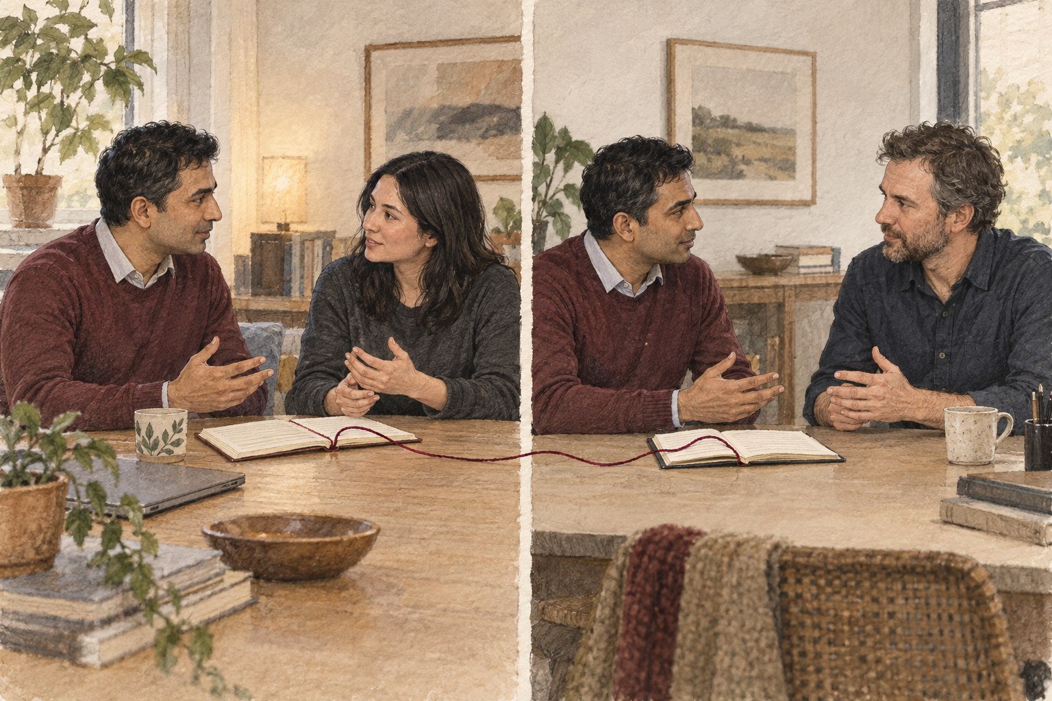 Two separate conversations: first between the originator and an IT professional, and later between the originator and a technical physician.